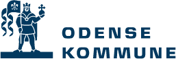 Odense Kommunes Logo: En illustration af Skt. Knud og teksten "Odense Kommune"